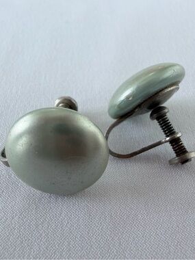 Vintage Mint Green Metal Screw Back Earrings